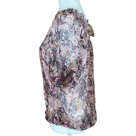 Ella Moss Sheer Blouse Size S Mauve Multicolor Silk Chiffon Short Puff Sleeves - Picture 2 of 7
